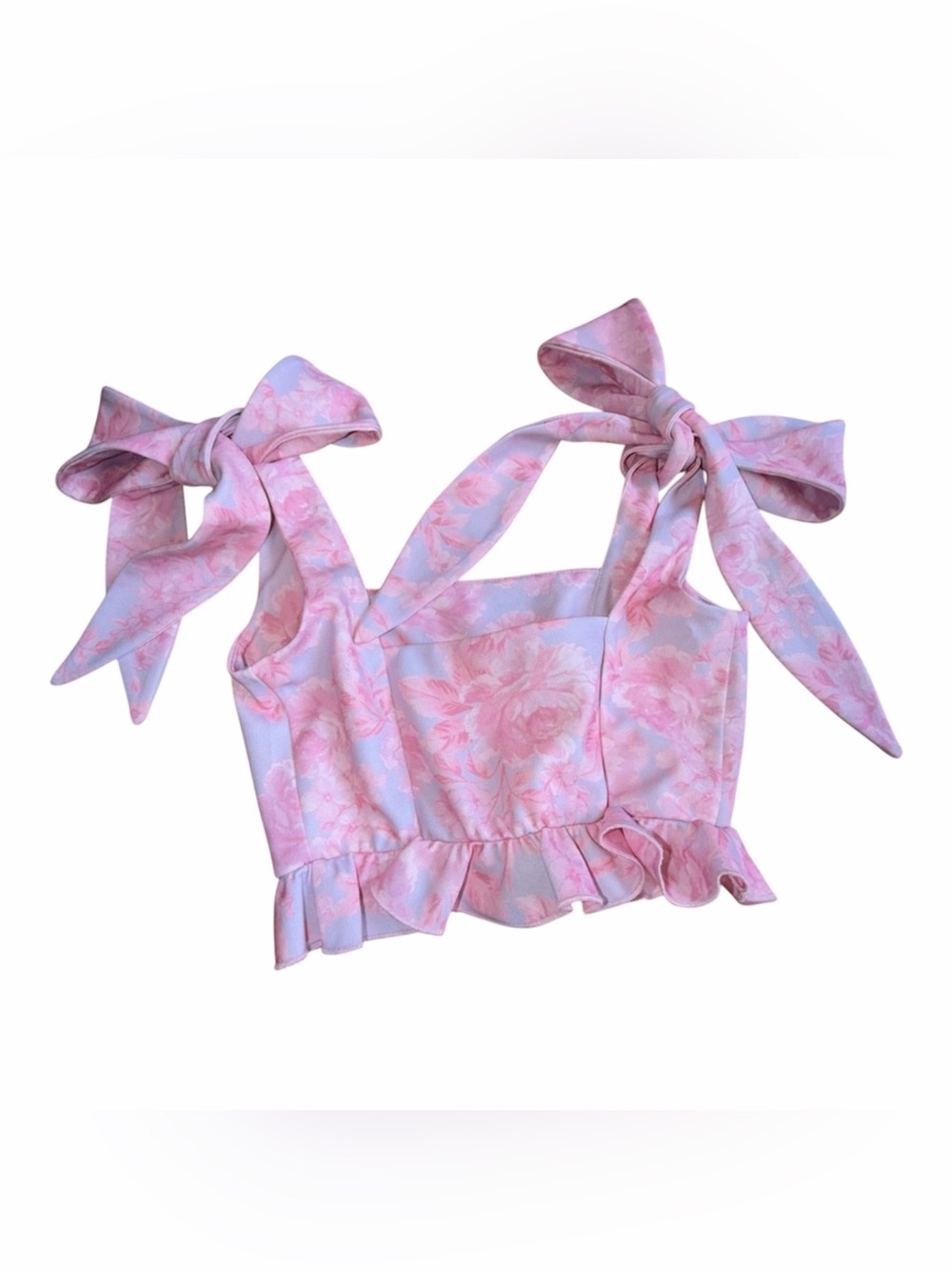 NWT Show Me Your MuMu Women’s Flower Dutchess Ruffle Floral Top Crop Size Small - Picture 8 of 8